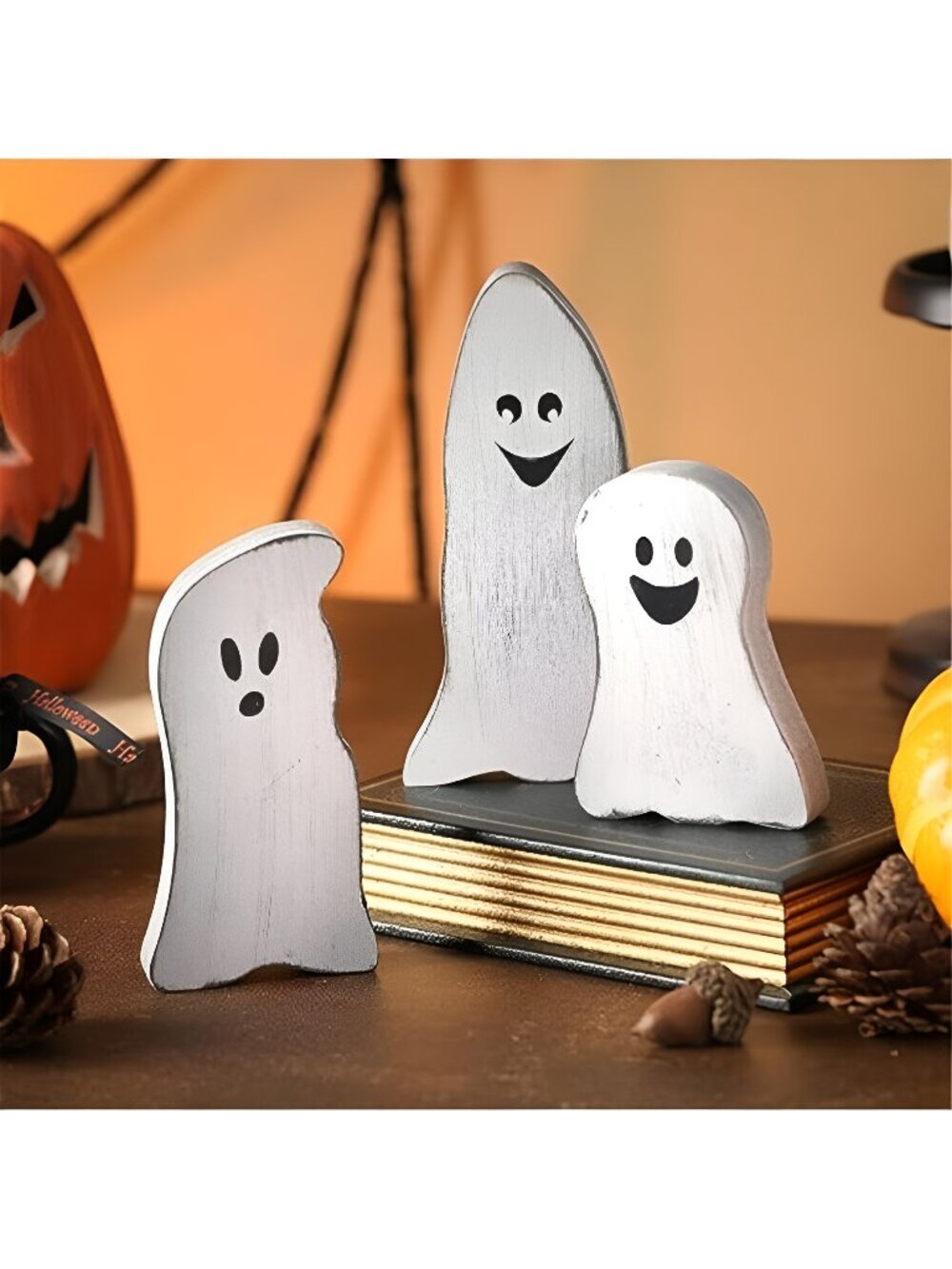 Halloween Tiered Tray Decor Set of 3, Wooden Ghosts Decor, Wooden Ghost Theme